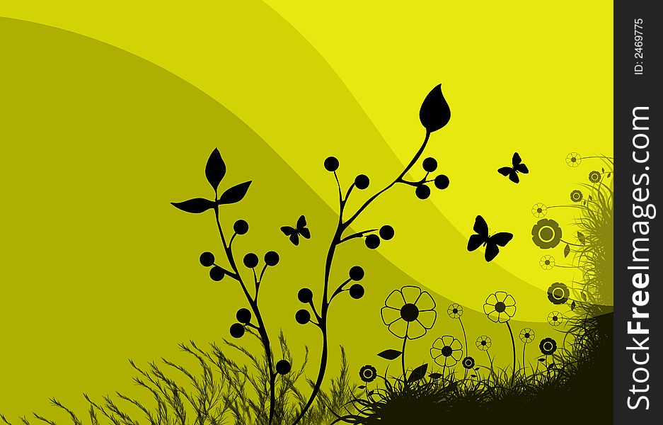 Yellow meadow abstract illustration and butterfly vector . Yellow meadow abstract illustration and butterfly vector