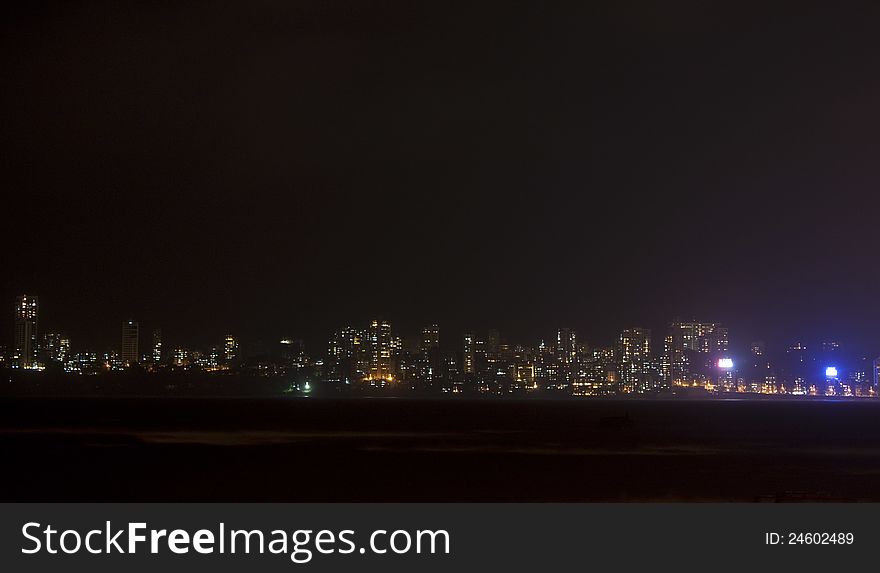 Night view of skyline in Mumbai, India