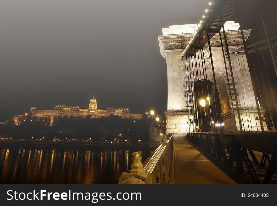 View of chain bridge in Budapest, Hungary