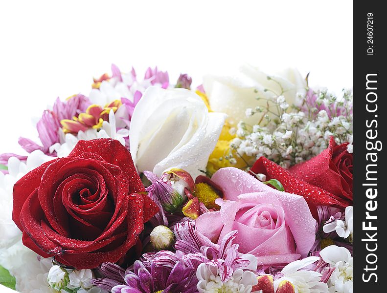 Basket with flowers on white background. Basket with flowers on white background