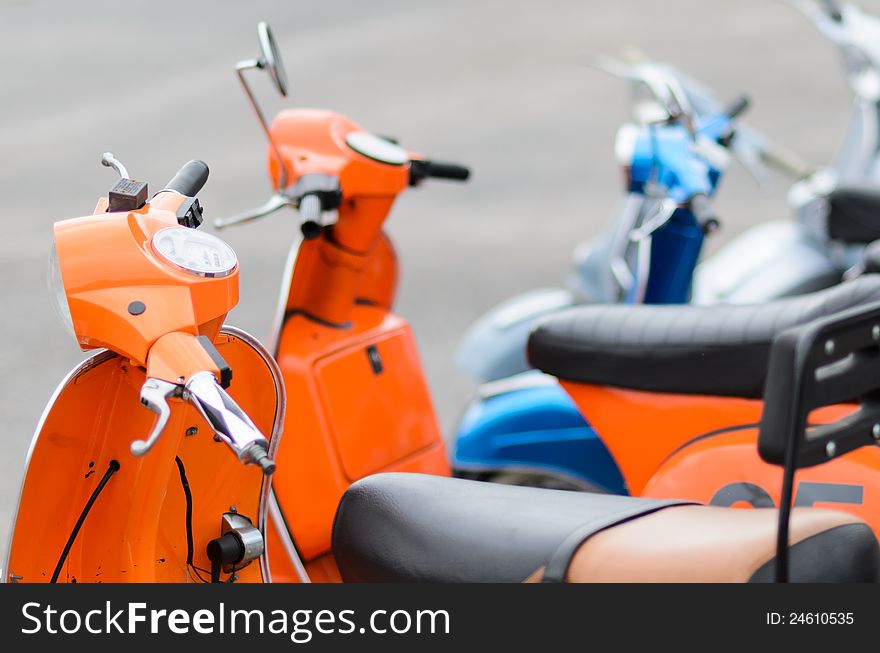 Group of vintage retro scooters. Italian motorbikes. Group of vintage retro scooters. Italian motorbikes.