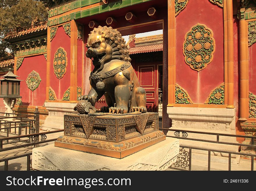 Lion with ball at forbidden city.
