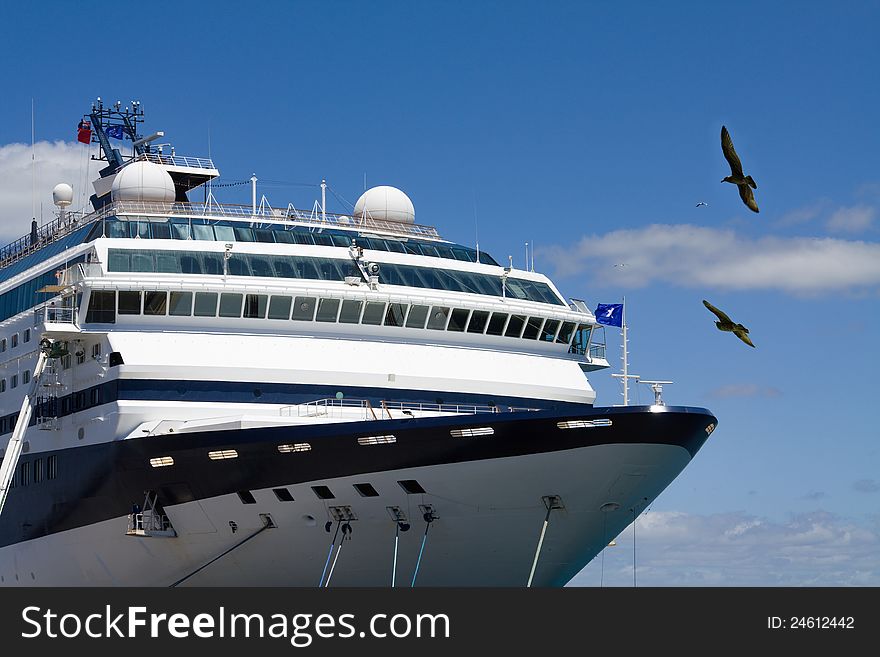 Cruise ship at the sea port.