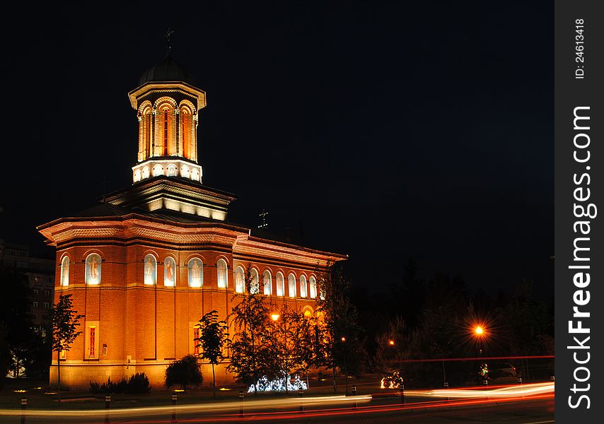 Old church in Craiova city center, by night