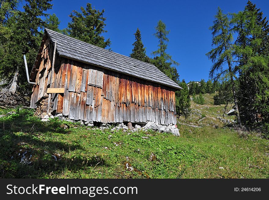 Old shack or cabin in alp landscape, austrian mountains of Totes Gebirge. Old shack or cabin in alp landscape, austrian mountains of Totes Gebirge.