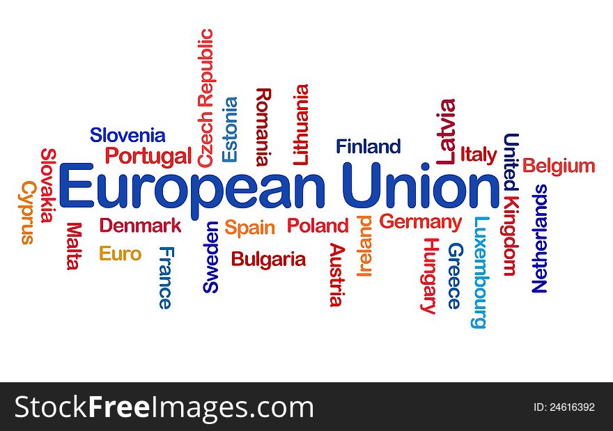 European Union Word Cloud with white background