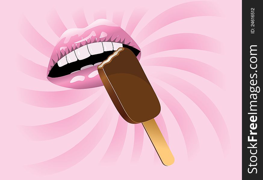 Illustration of open mouth is eating ice cream. Illustration of open mouth is eating ice cream.