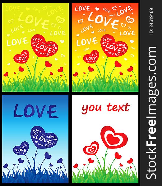 Love card with hearts on green grass