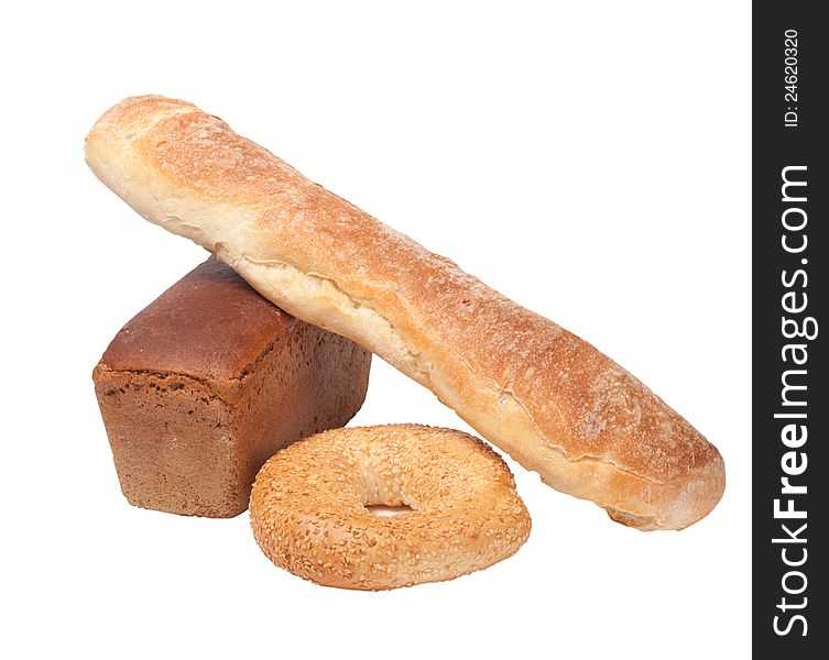 Different types of bread on a white background