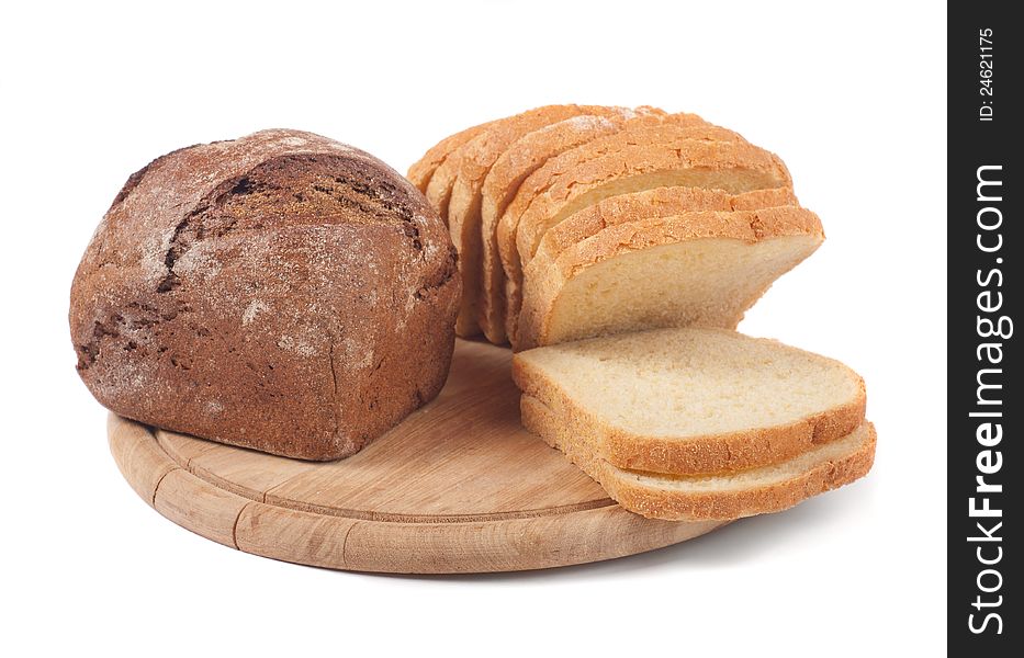 Bread on a board on a white background