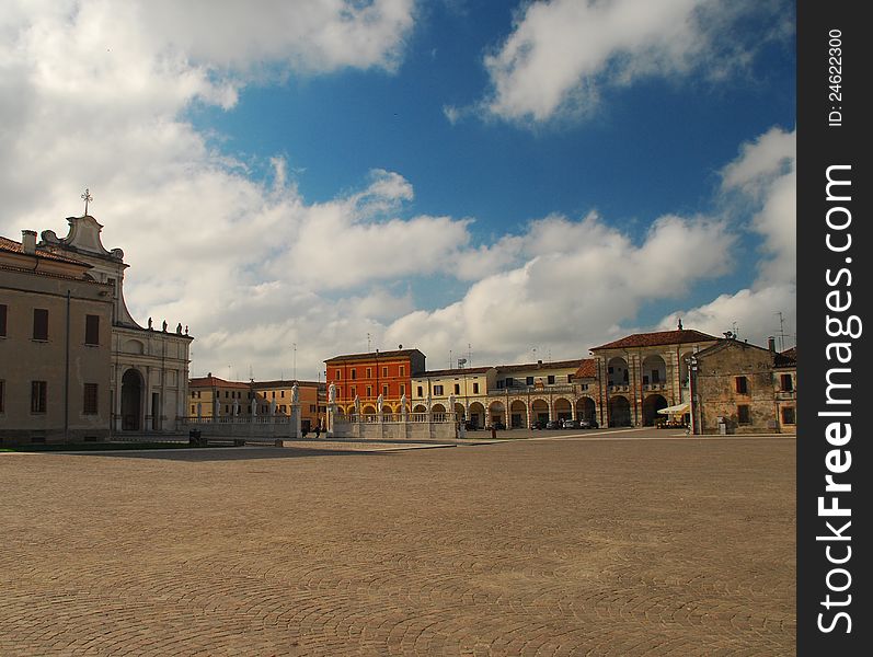 Renaissance square - Polirone abbey by Giulio Romano in San Benedetto Po, Mantua, Lombardy, Italy. Renaissance square - Polirone abbey by Giulio Romano in San Benedetto Po, Mantua, Lombardy, Italy.