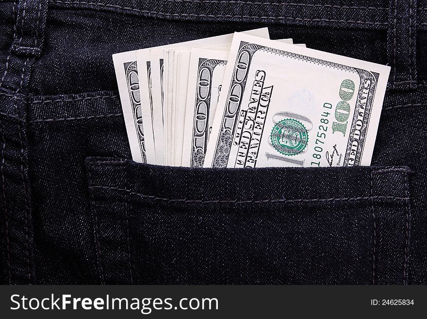 Money in jeans pocket, Shopping background. Money in jeans pocket, Shopping background