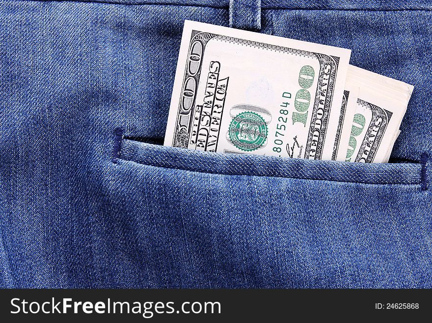 Money in jeans pocket, Shopping background. Money in jeans pocket, Shopping background