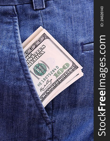 Money in jeans pocket, Shopping background. Money in jeans pocket, Shopping background