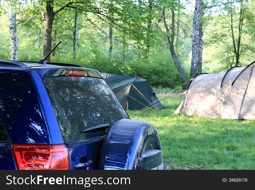 Car camping in the summer outdoors