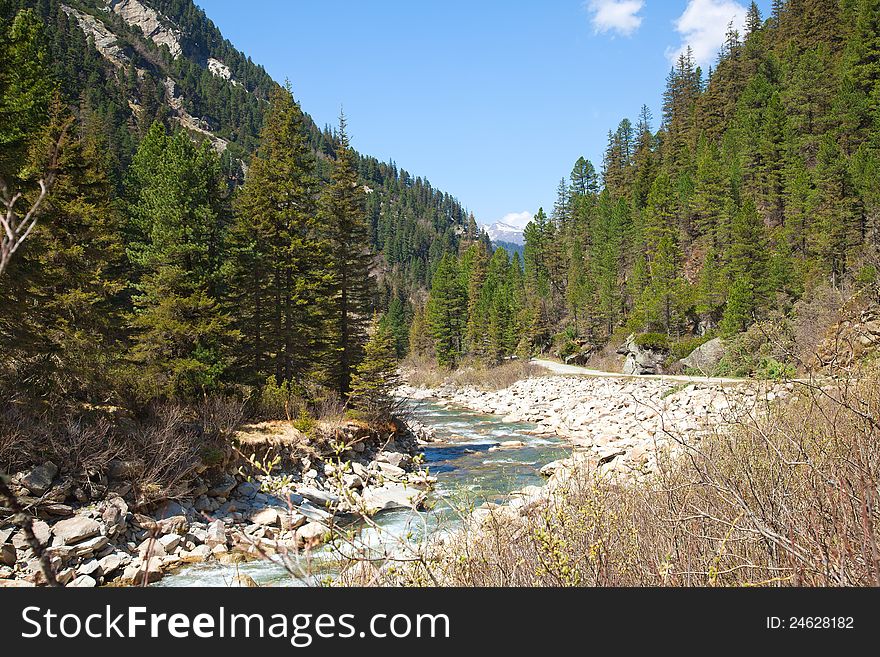 Mountains and river in a valley