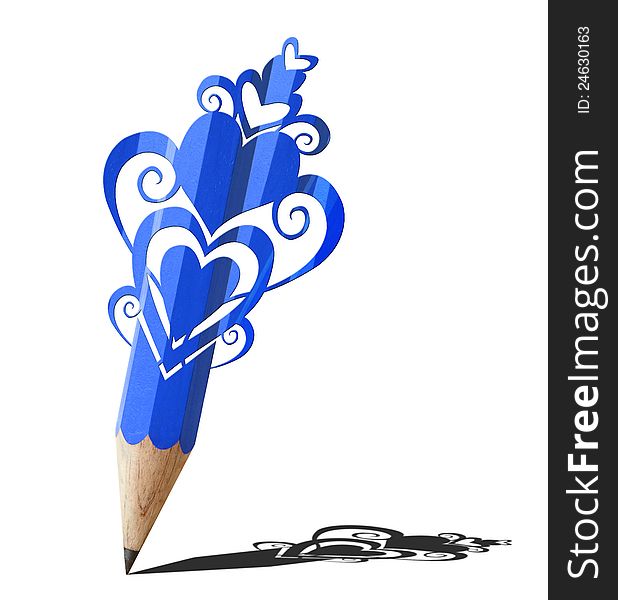 Art of heart graphic  blue pencil.