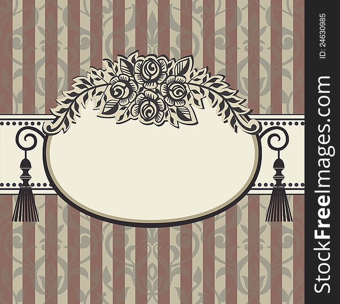 Vector illustration roses frame with space for your text on brown grey background with ornaments. Vector illustration roses frame with space for your text on brown grey background with ornaments