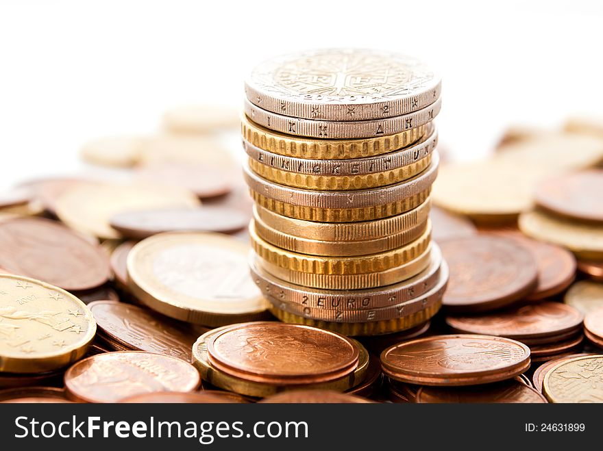 Scattered coins on the table. Scattered coins on the table