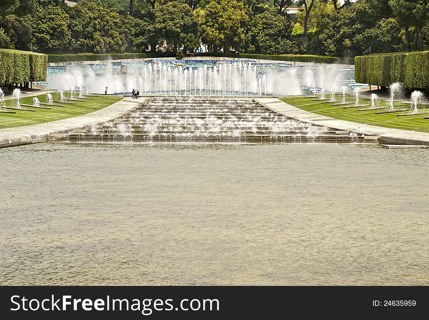 Fountains Spraying Water In A Park