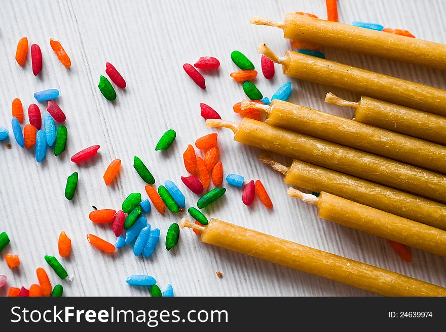 Church candles on table closeup