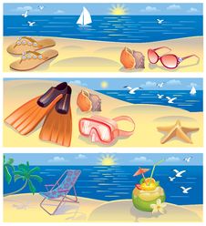Beach Vacation Banners Royalty Free Stock Images