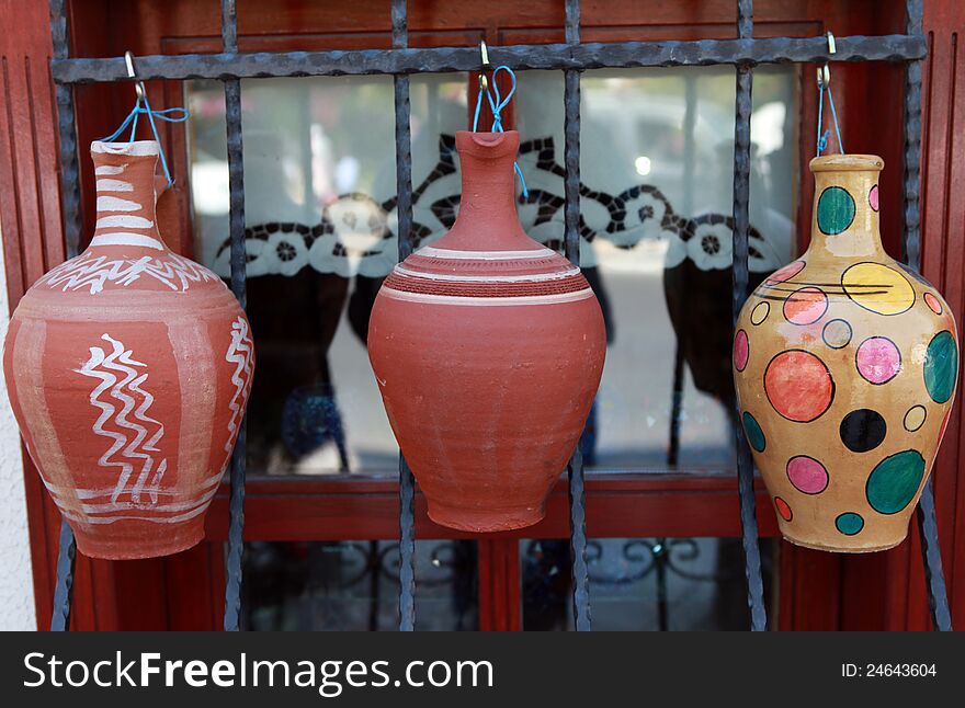 View of Anatolian earthenware jug in the bazaar, Istanbul.