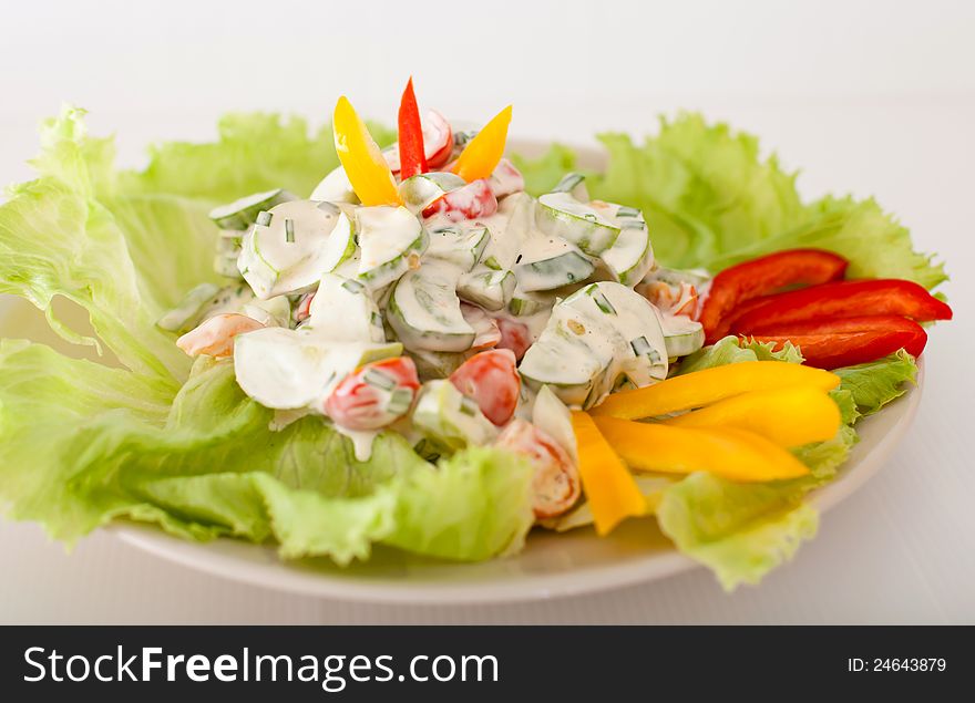 A salad of tomatoes and cucumbers