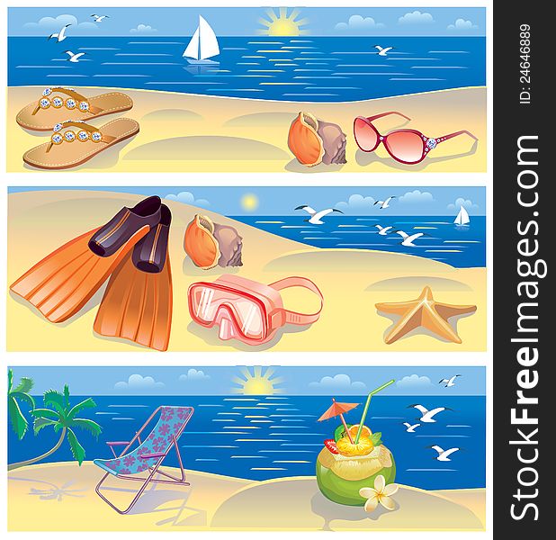 Sunny beach summer vacation banners. Sunny beach summer vacation banners