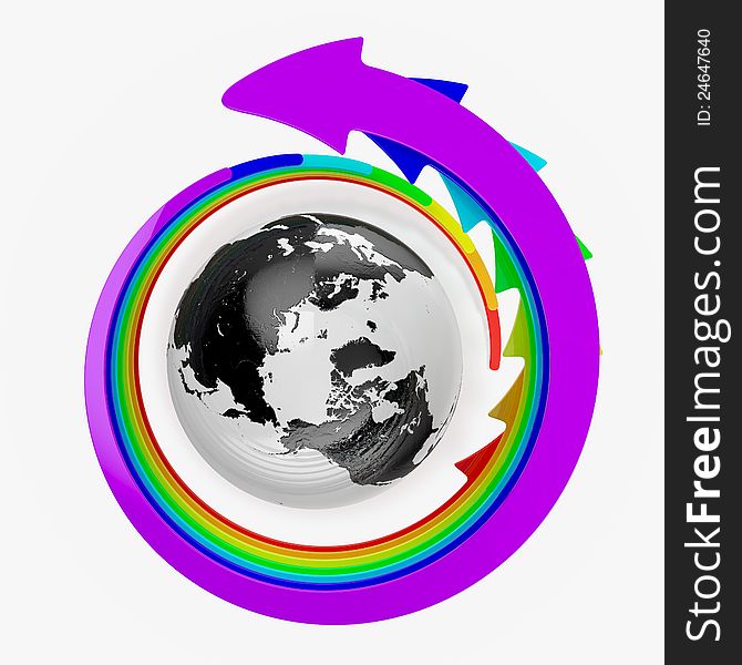 3D render of Earth with rainbow arrows around it