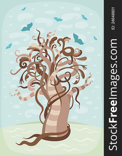 Abstract vector illustration of nature. Fairy tree
