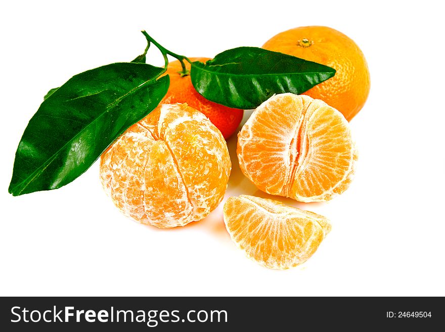 Fresh mandarin with leaf isolated on white. Fresh mandarin with leaf isolated on white