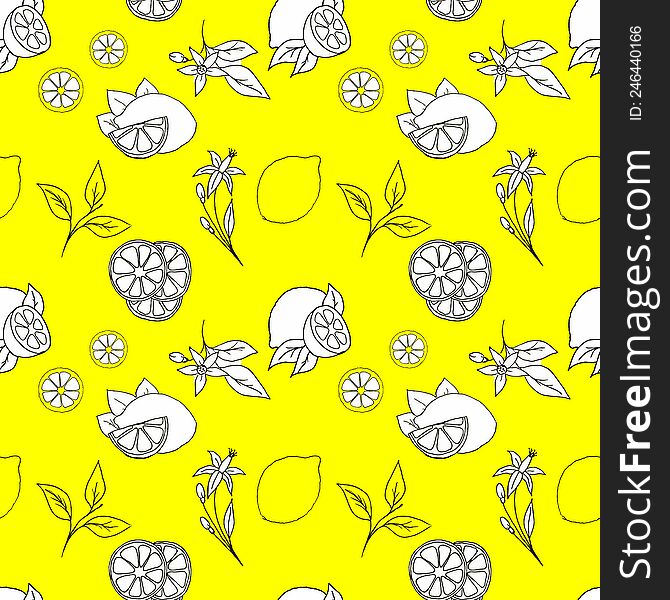 Seamless Repeating Lemon Pattern On Yellow Background