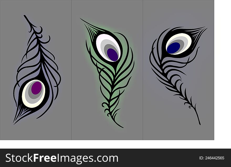 three feathers of the firebird design for interior, illustration, graphic drawing