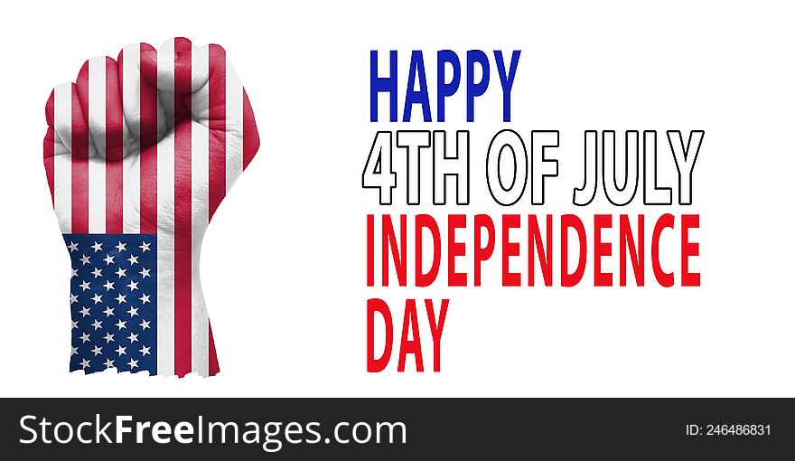 Happy Independence Day Modern Abstract Background with Fist Painted with United States flag. New 4th of July backdrop concept