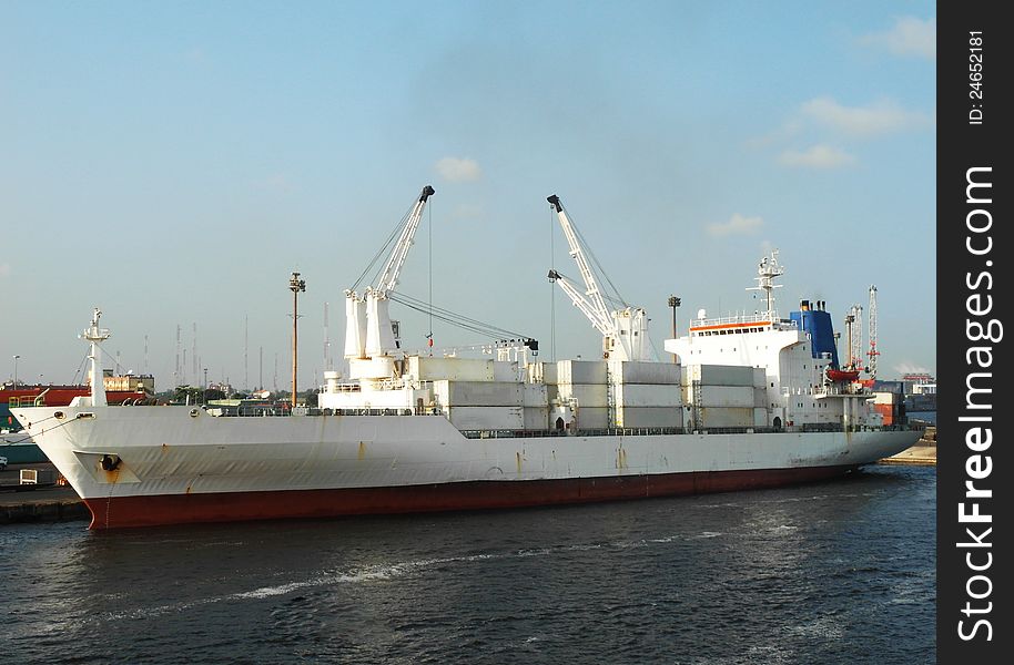 Cargo ship moored in the port