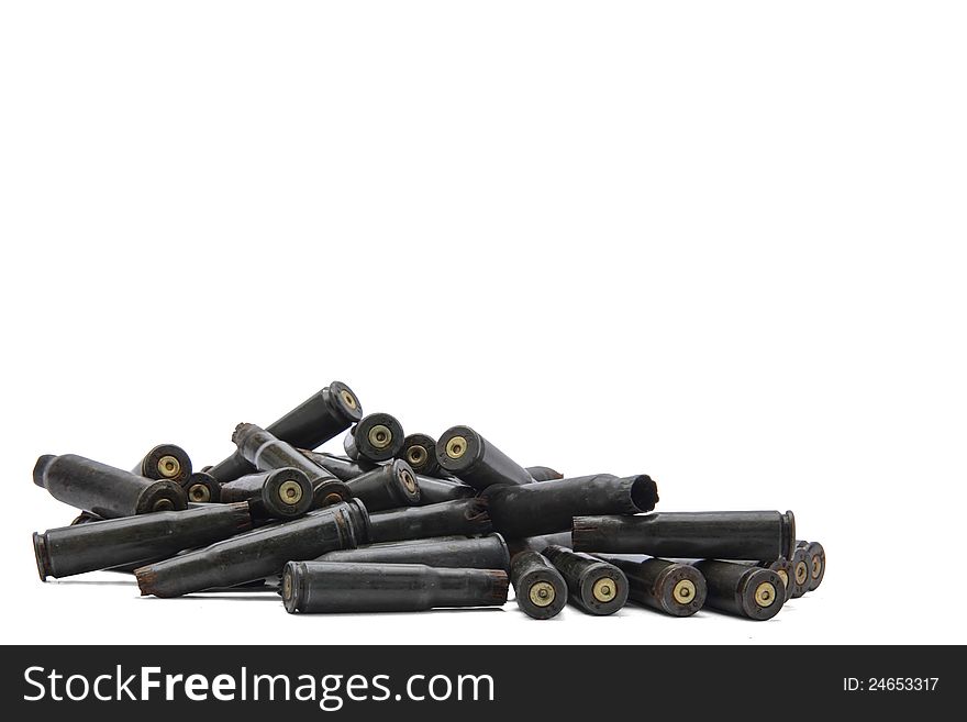 A stack of used riffle shells isolated