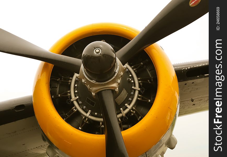 Close up of yellow propeller on aircraft. Close up of yellow propeller on aircraft