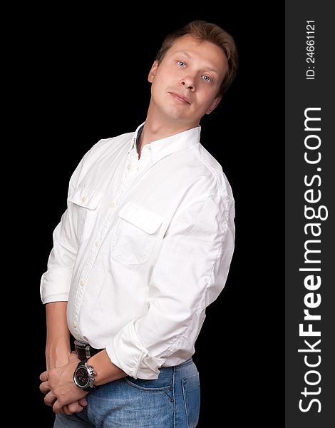 Portrait of handsome man on a black background