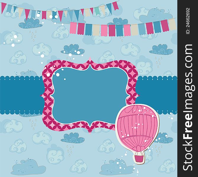 Party Card with Air balloon - for invitation, congratulation, scrapbook
