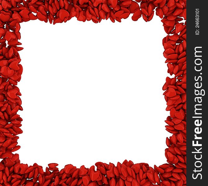 Square frame made of small red hearts, 3d. Square frame made of small red hearts, 3d