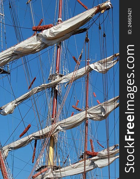 White sail frigate with three mast