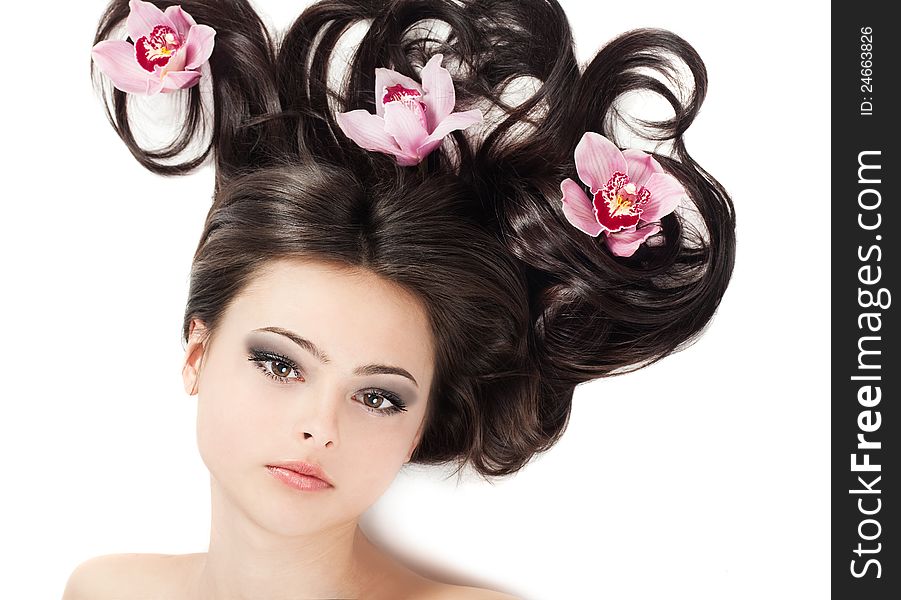 girl with floral arrangement on her hair