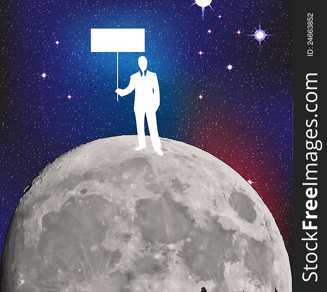 Businessman on the moon. Vector illustration