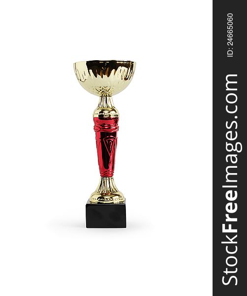 Gold trophy on white background. Clipping path is included. Gold trophy on white background. Clipping path is included