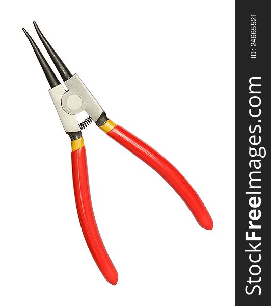 Red lock ring pliers isolated on white background