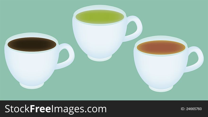 Realistic cups with tea and espresso