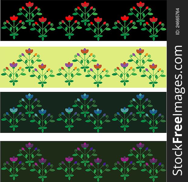 Four seamless floral decorative borders. Four seamless floral decorative borders