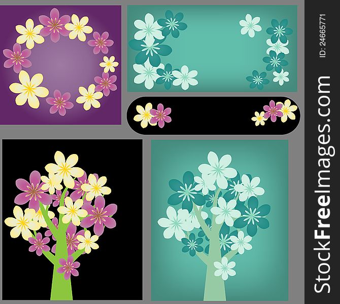 Floral decorative backgrounds and element set. Floral decorative backgrounds and element set