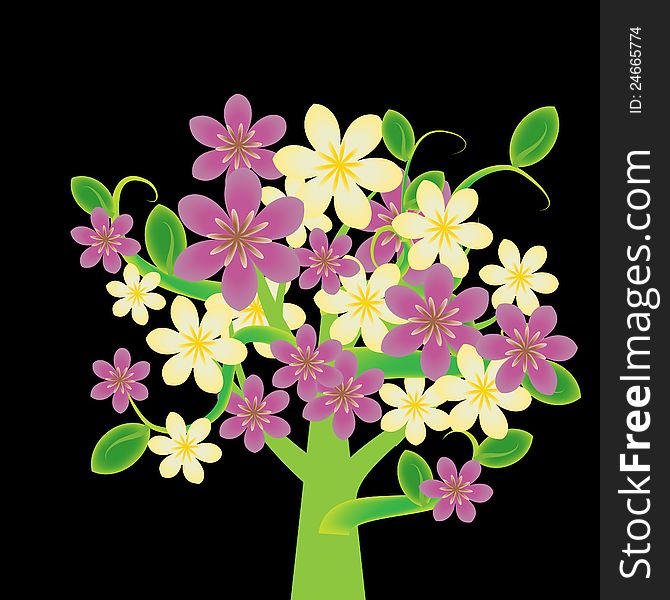 Fantasy flowering tree with pink and cream flowers. Fantasy flowering tree with pink and cream flowers